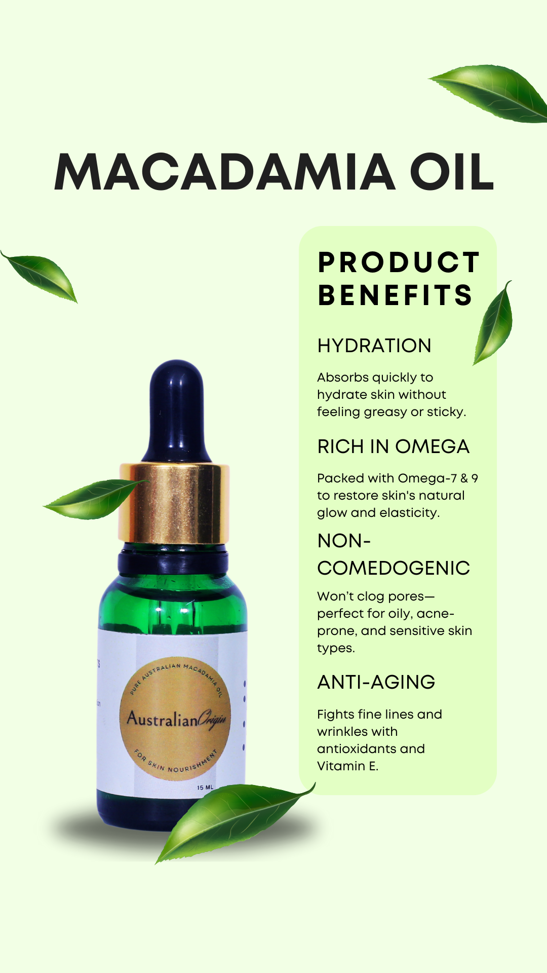 Pure Australian Macadamia Oil: Cold-Pressed, Lightweight & Nourishing